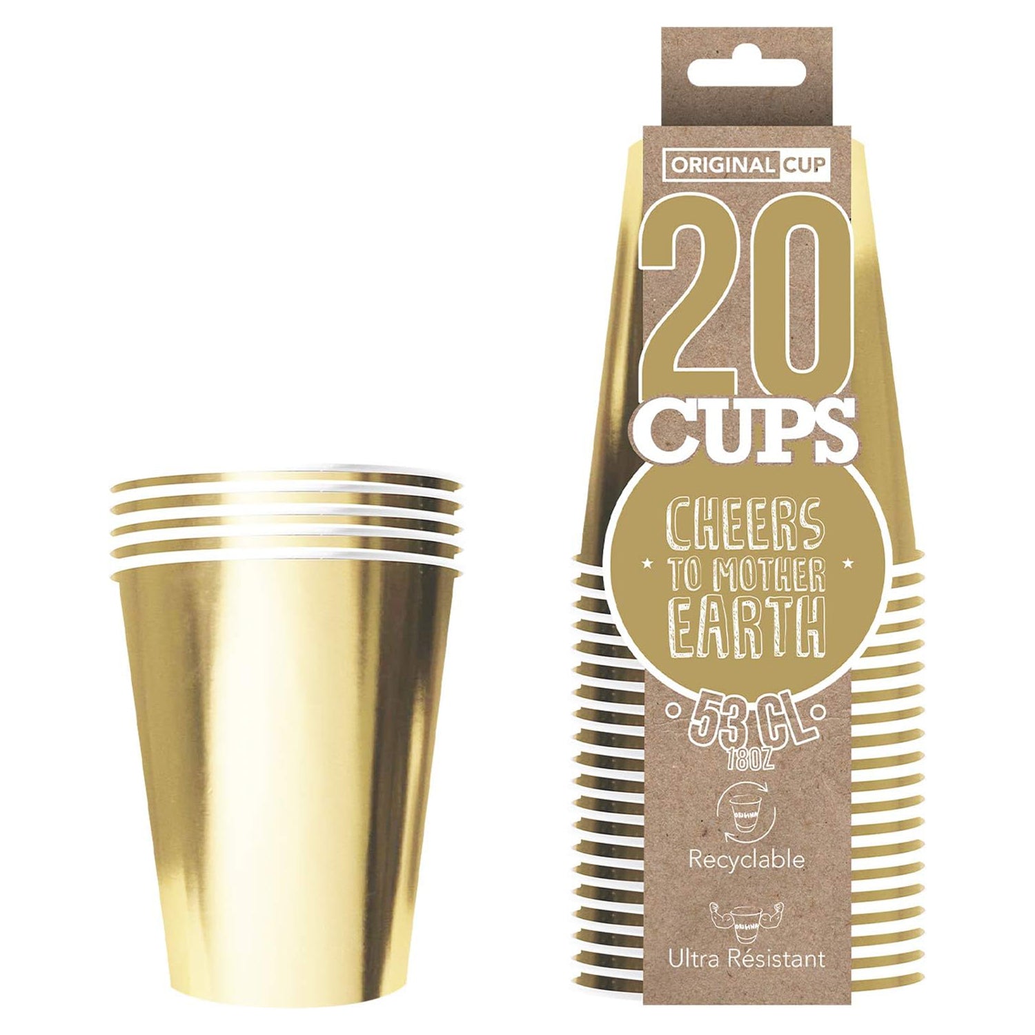 20 Gobelets en Carton Dorés 53 cl