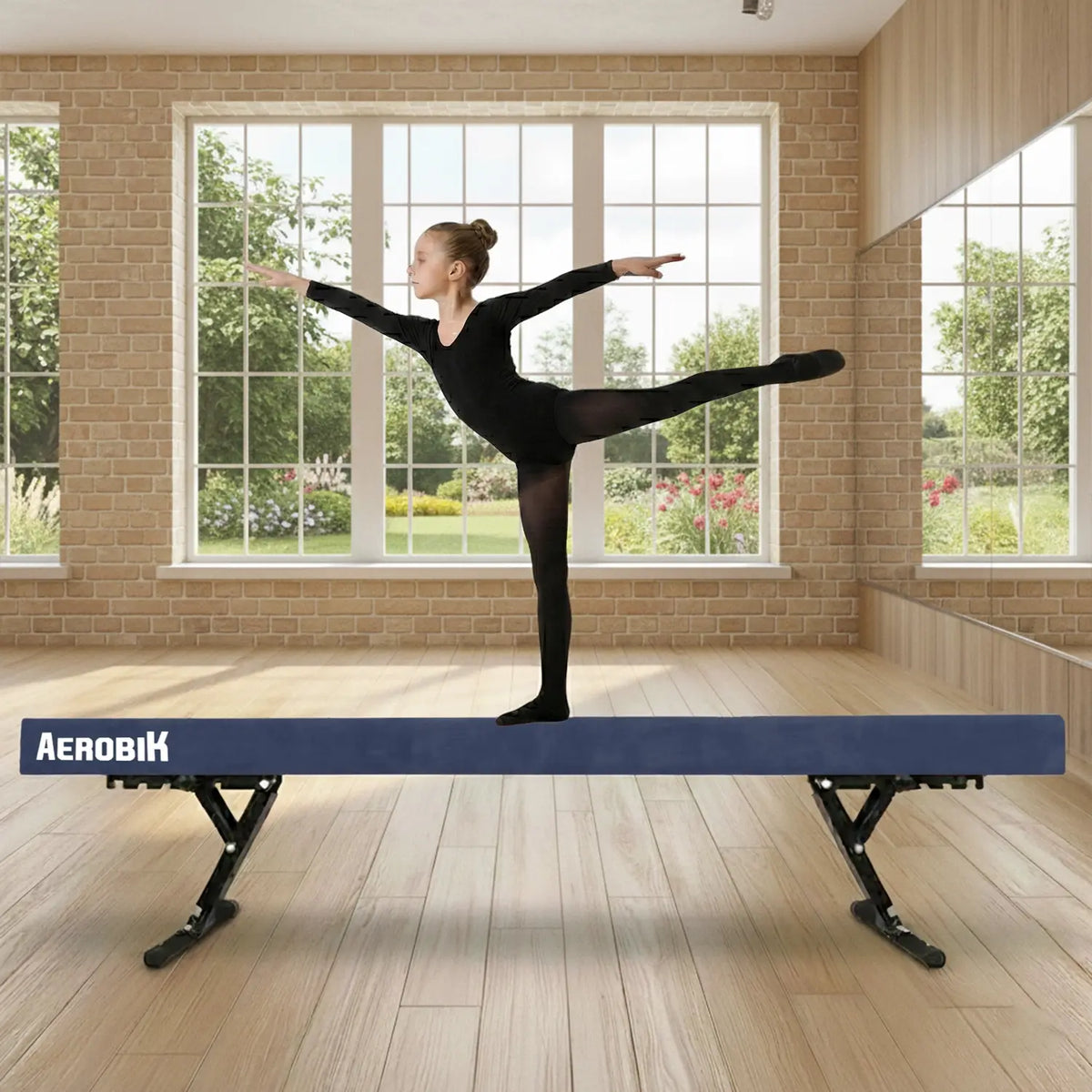 Poutre de Gymnastique Haute Enfant Aerobik® Bleu - 5 Hauteurs Réglables 244 cm Velours
