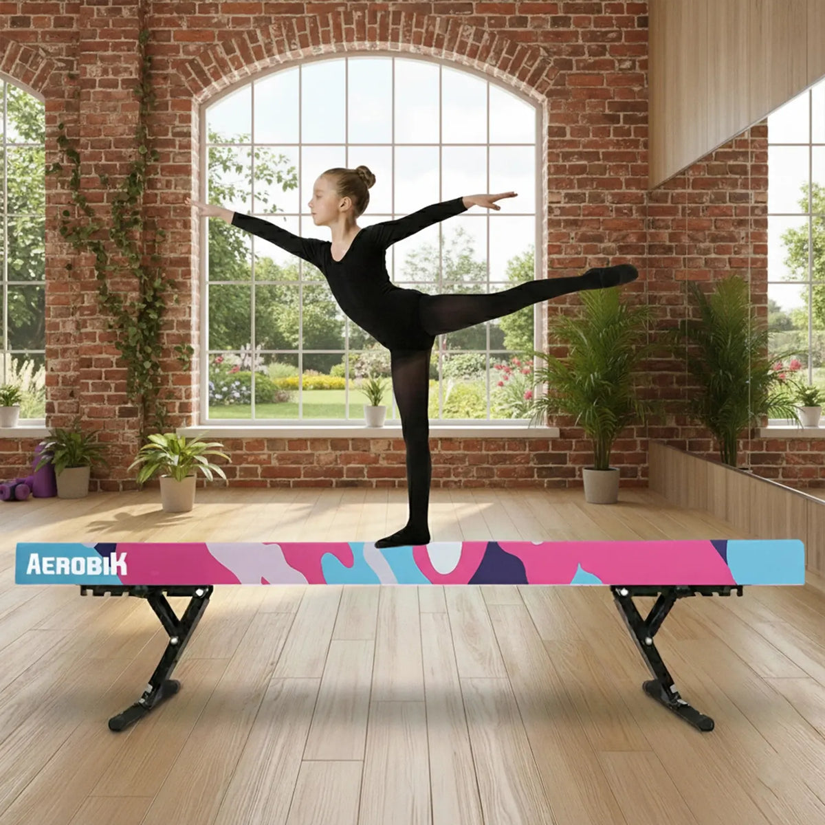 Poutre de Gymnastique Haute Enfant Aerobik® Camouflage - 5 Hauteurs Réglables 244 cm