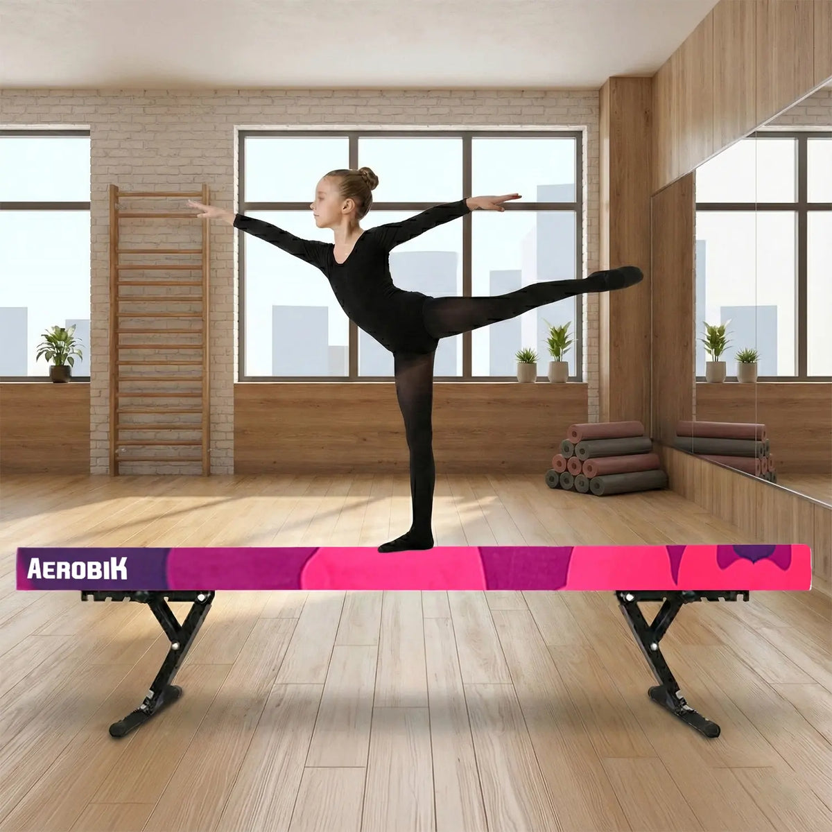 Poutre de Gymnastique Haute Enfant Aerobik® Mix - 5 Hauteurs Réglables 244 cm Velours