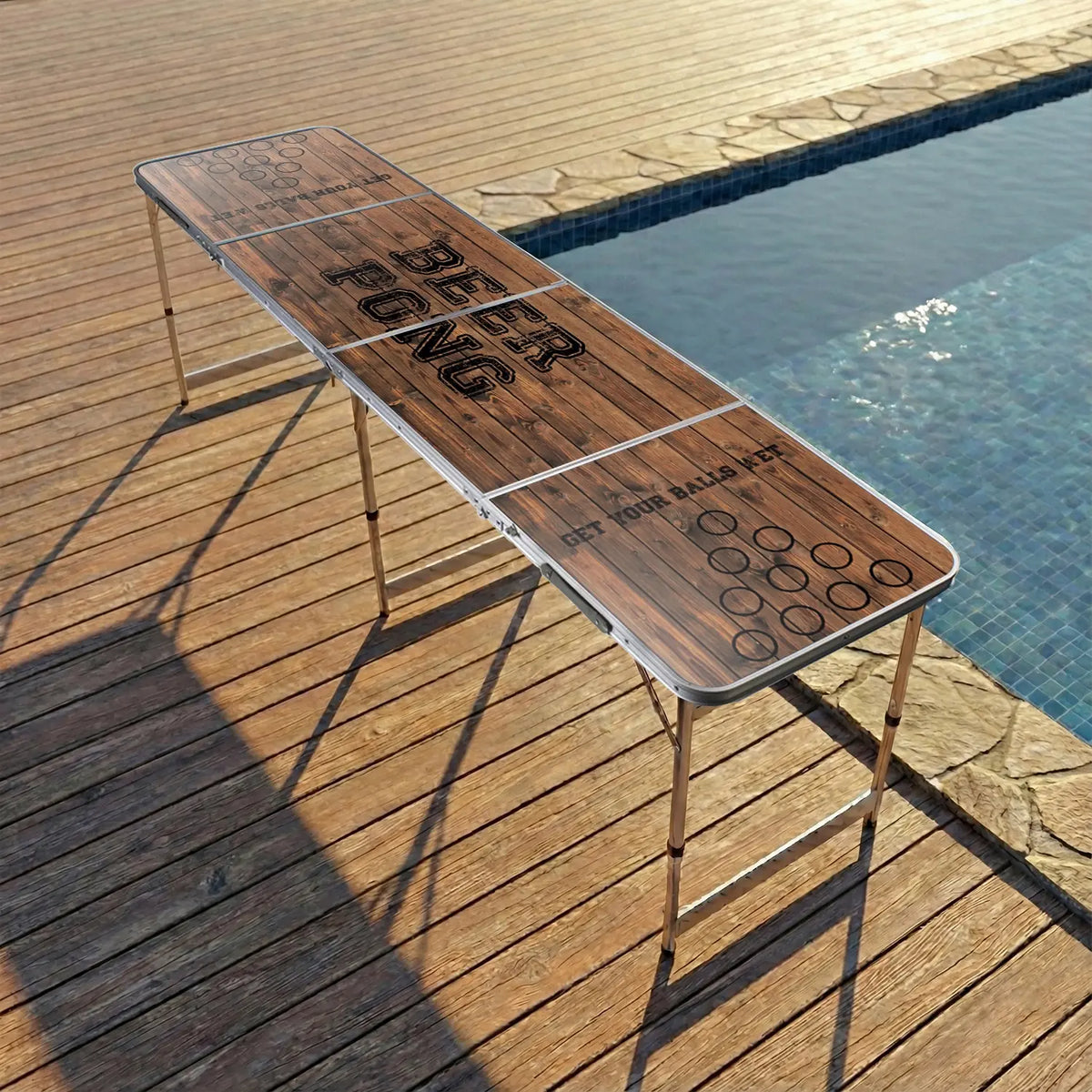 Table de Beer Pong Old School Motif Bois Vintage - Format Officiel Pliable en 4 avec Poignée