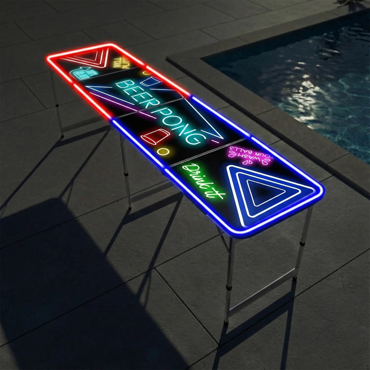 Table de Beer Pong Lumineuse Spotlight avec Néons LED - Format Officiel Pliable en 4