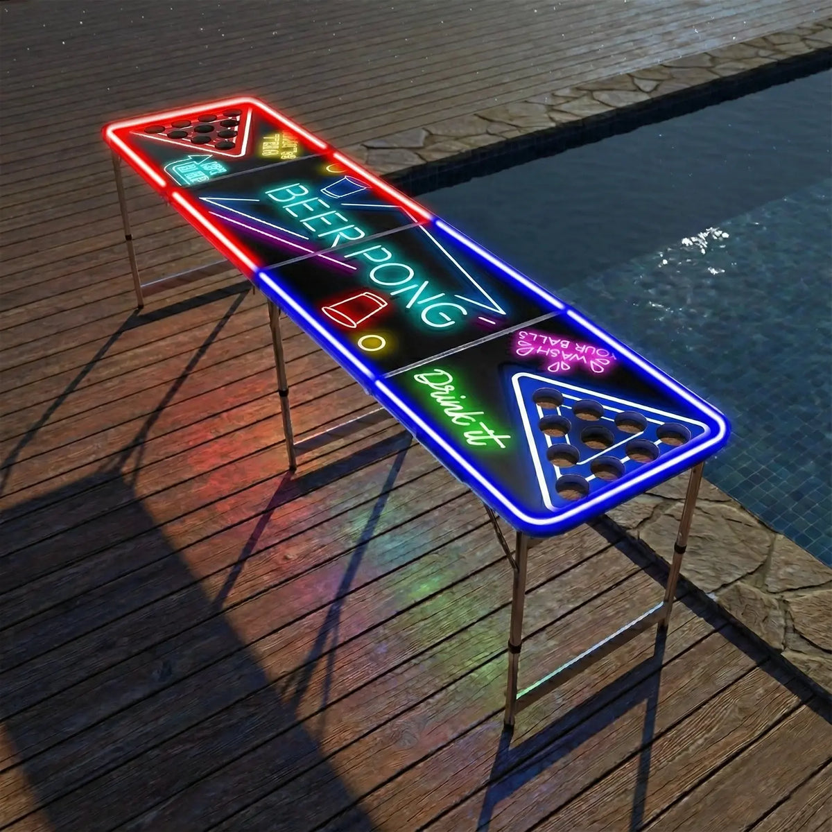 Table de Beer Pong Lumineuse SpotlightHoles avec Trous Anti-Renversement & Néons LED