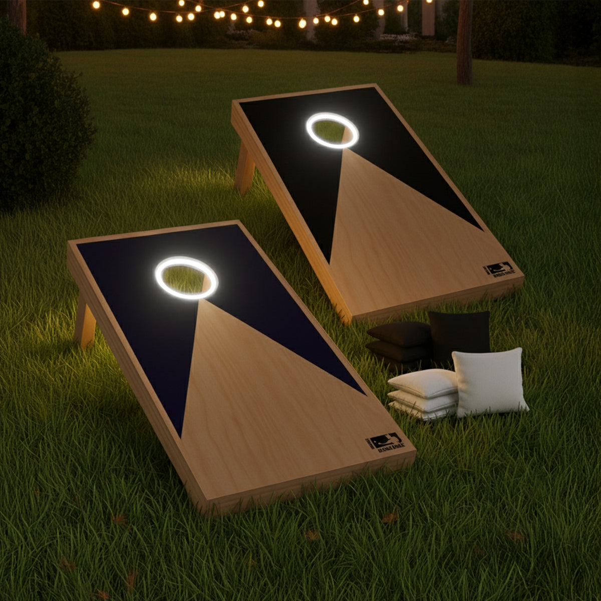Jeu de Cornhole en Bois Lumineux avec LEDs - Plateaux de Lancer Nocturnes 90 x 60 cm