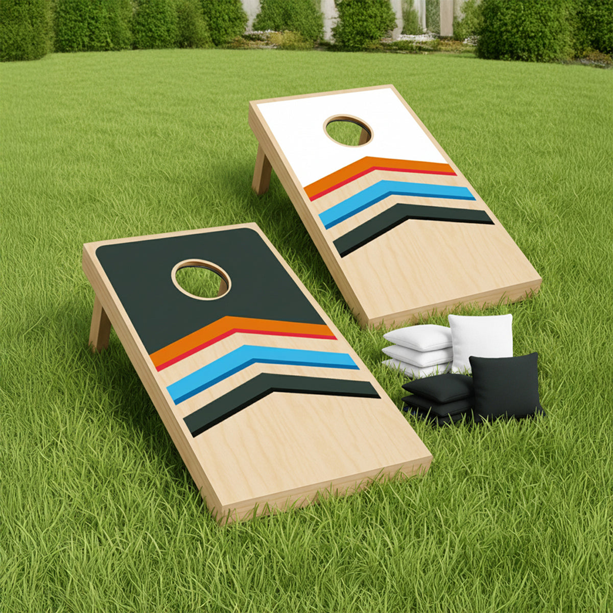 Jeu de Cornhole en Bois Mix Multi-Couleurs - 2 Plateaux 90 x 60 cm & 8 Sacs de Lancer
