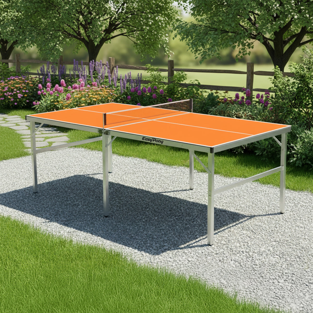 Table de Ping-Pong Pliable EasyPong® Orange - Format Compact 182 x 91 cm avec Raquettes & Balles