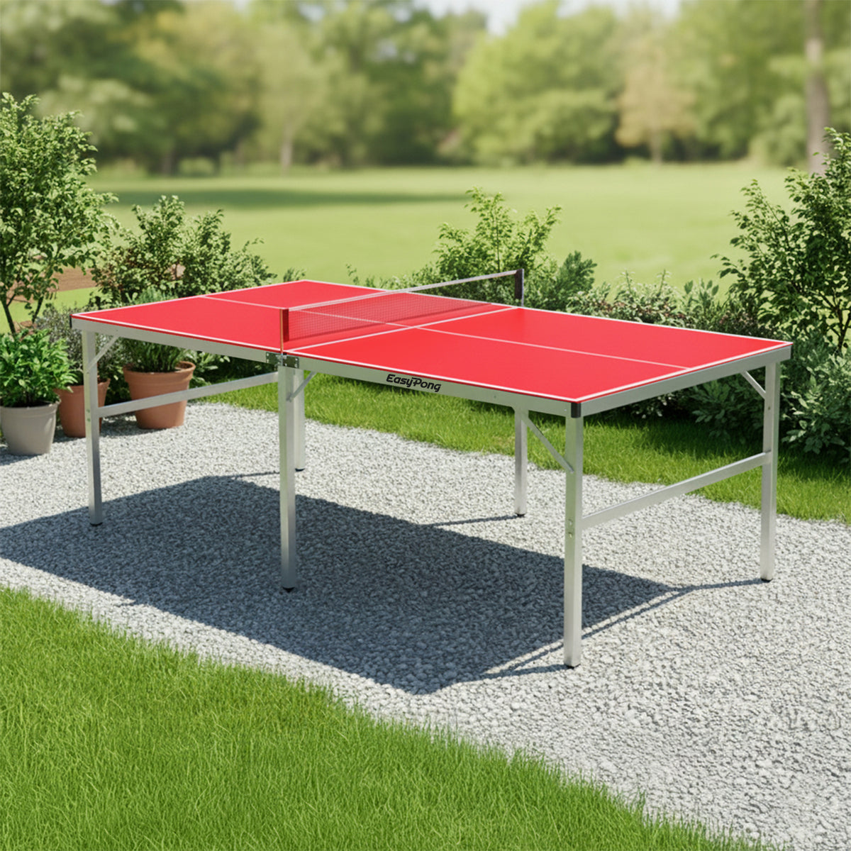 Table de Ping-Pong Pliable EasyPong® Rouge - Format Compact 182 x 91 cm avec Raquettes & Balles