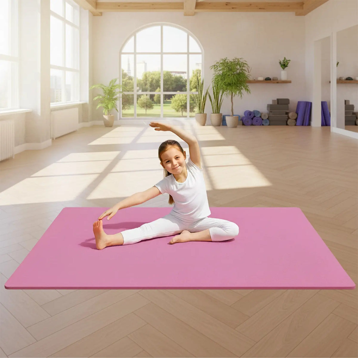 Grand Tapis de Gymnastique & Yoga Rose 200 x 140 cm - Mousse TPE Épaisse 1 cm Antidérapante