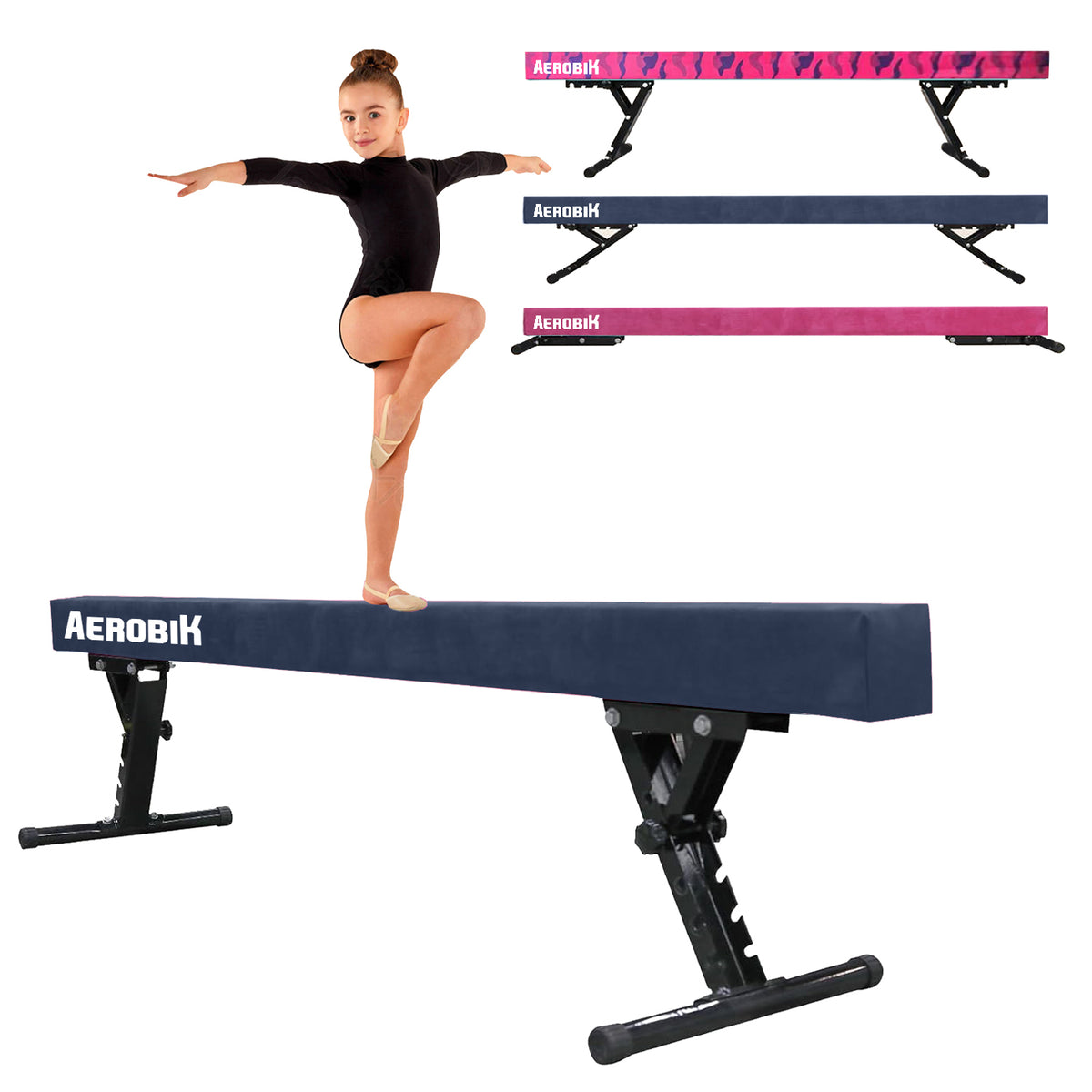 Poutre de Gymnastique Haute Enfant Aerobik® Bleu - 5 Hauteurs Réglables 244 cm Velours