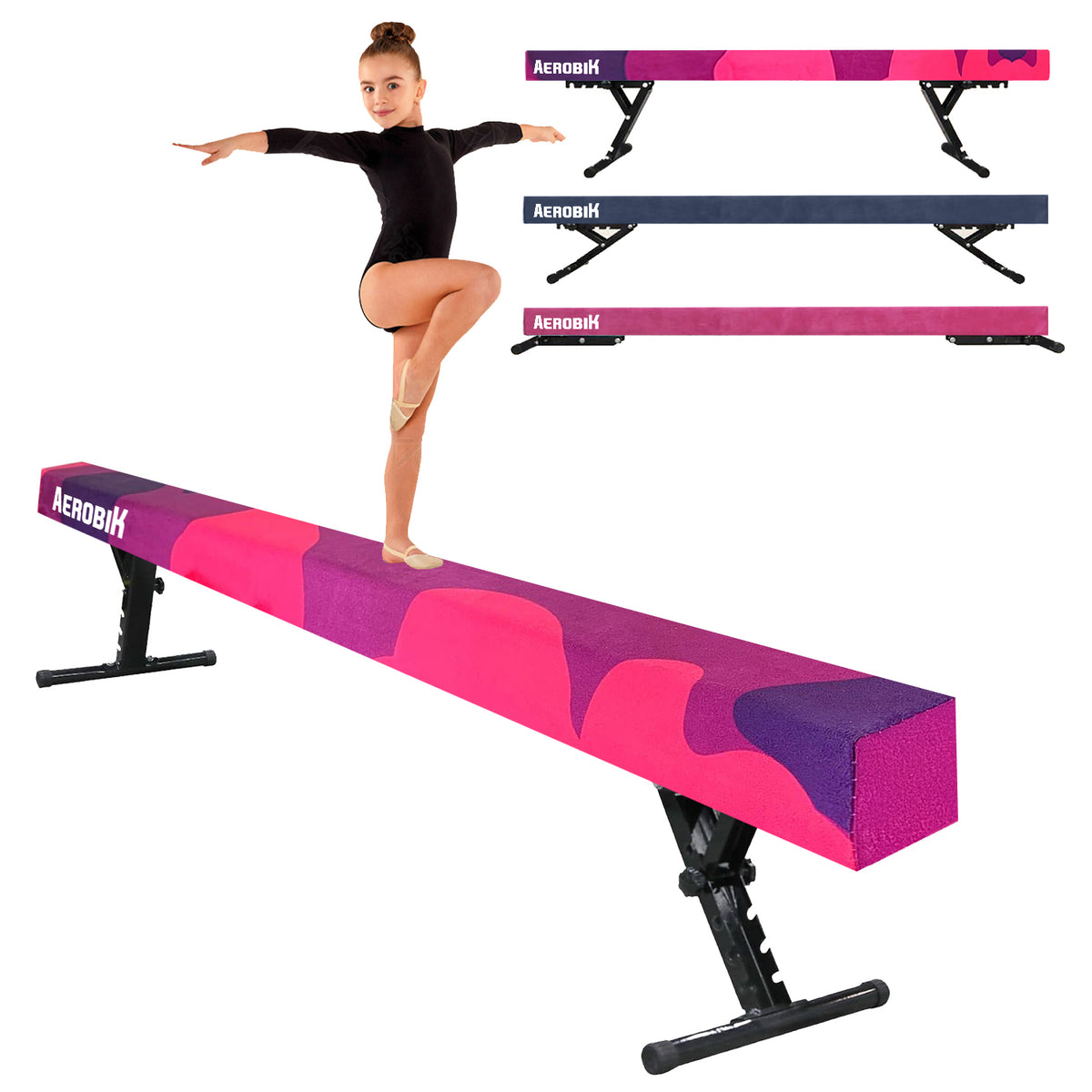 Poutre de Gymnastique Haute Enfant Aerobik® Mix - 5 Hauteurs Réglables 244 cm Velours