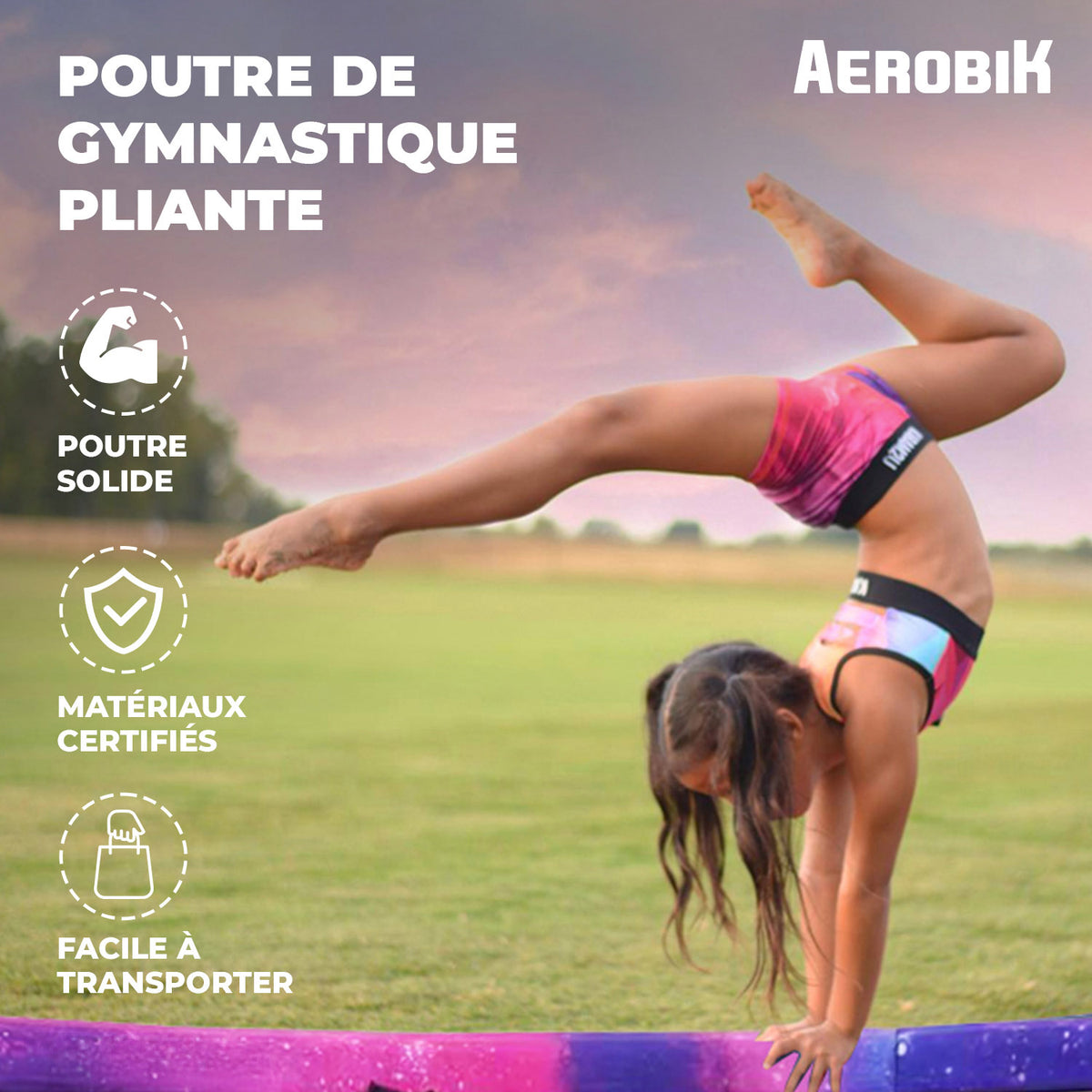 Poutre de Gymnastique Pliable Enfant Aerobik® Galaxy - Mousse EPE 240 cm avec Housse Lavable