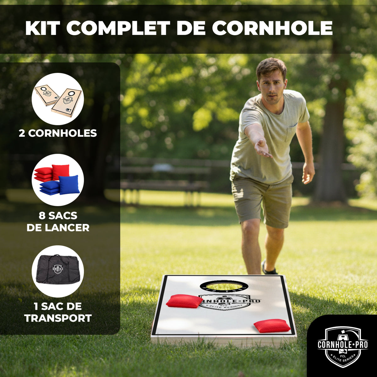 Jeu de Cornhole en Bois Pro - Plateaux Officiels 90 x 60 cm & Finition Sérigraphiée Elite