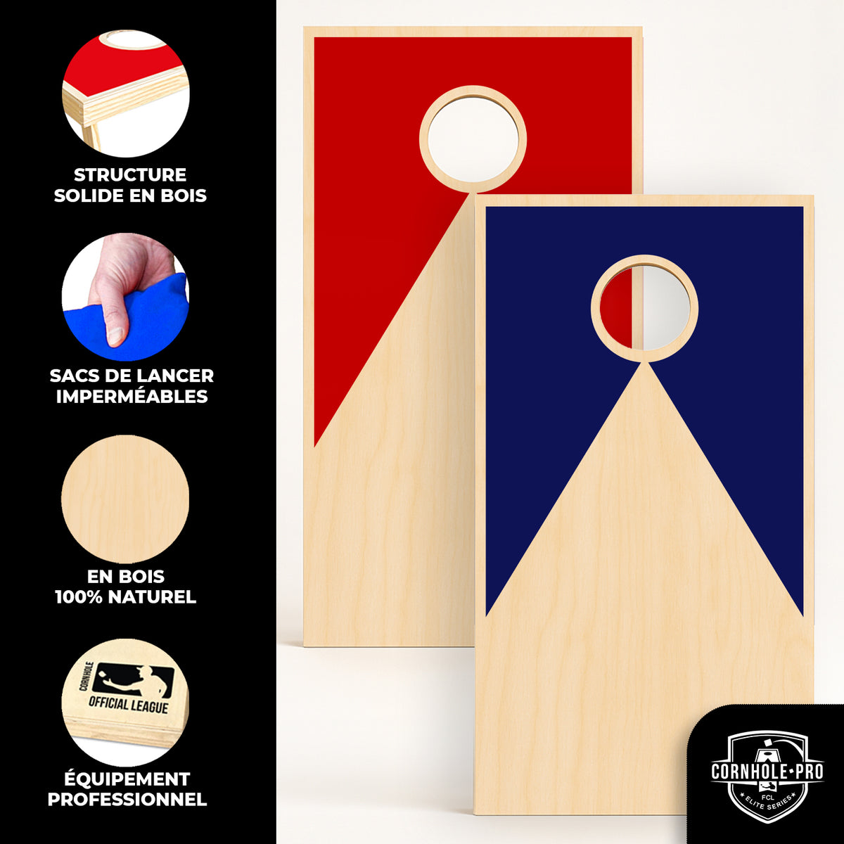 Jeu de Cornhole en Bois Rouge & Bleu - Plateau d'Adresse Extérieur & Intérieur 90 x 60 cm