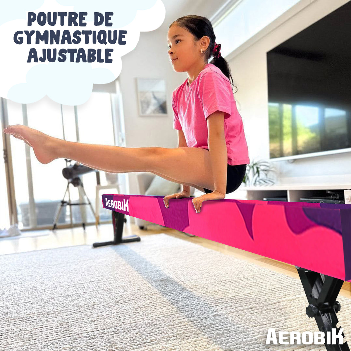Poutre de Gymnastique Haute Enfant Aerobik® Mix - 5 Hauteurs Réglables 244 cm Velours