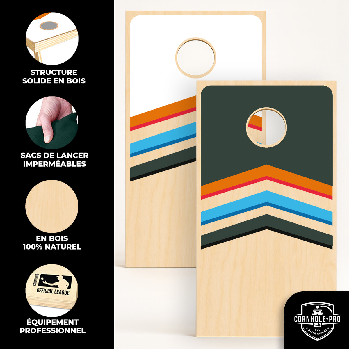 Jeu de Cornhole en Bois Mix Multi-Couleurs - 2 Plateaux 90 x 60 cm & 8 Sacs de Lancer