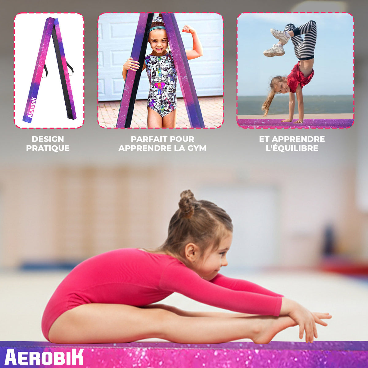 Poutre de Gymnastique Pliable Enfant Aerobik® Galaxy - Mousse EPE 240 cm avec Housse Lavable