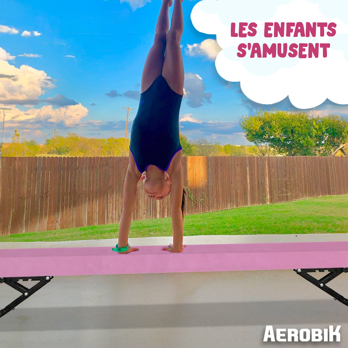 Poutre de Gymnastique Haute Enfant Aerobik® Rose - 5 Hauteurs Réglables 244 cm Velours