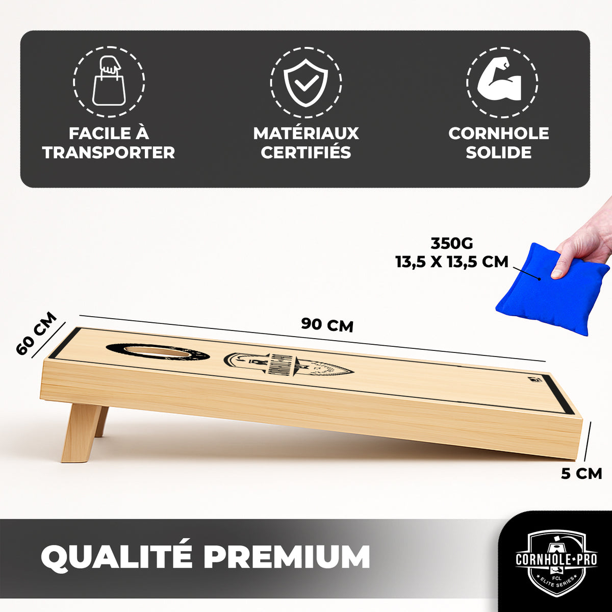 Jeu de Cornhole en Bois Pro - Plateaux Officiels 90 x 60 cm & Finition Sérigraphiée Elite