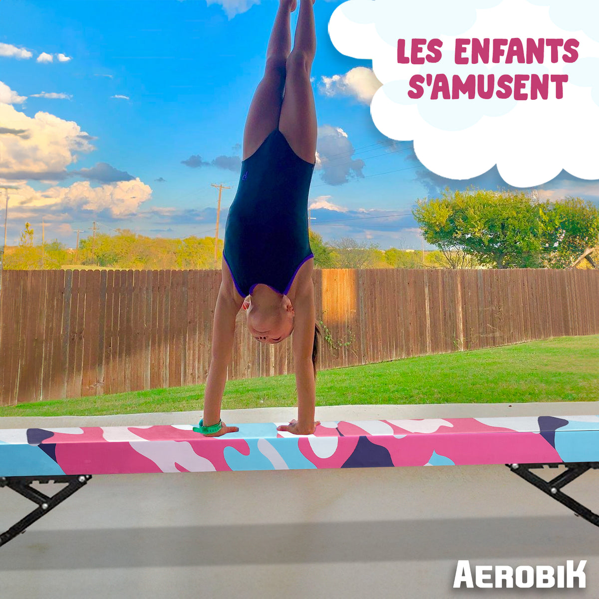 Poutre de Gymnastique Haute Enfant Aerobik® Camouflage - 5 Hauteurs Réglables 244 cm