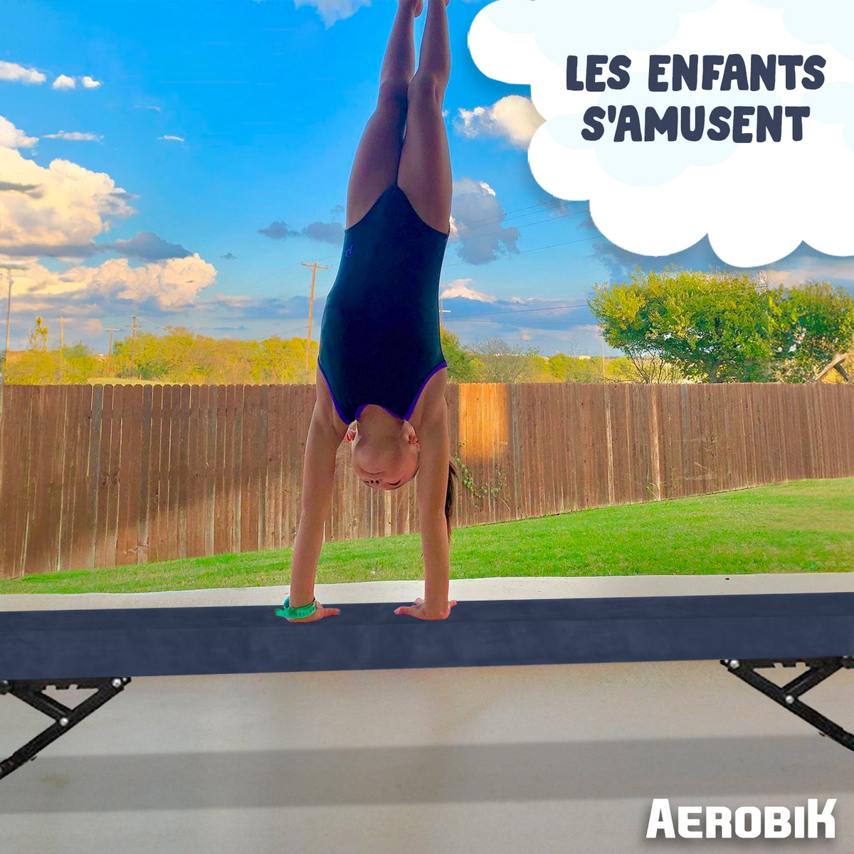 Poutre de Gymnastique Haute Enfant Aerobik® Bleu - 5 Hauteurs Réglables 244 cm Velours