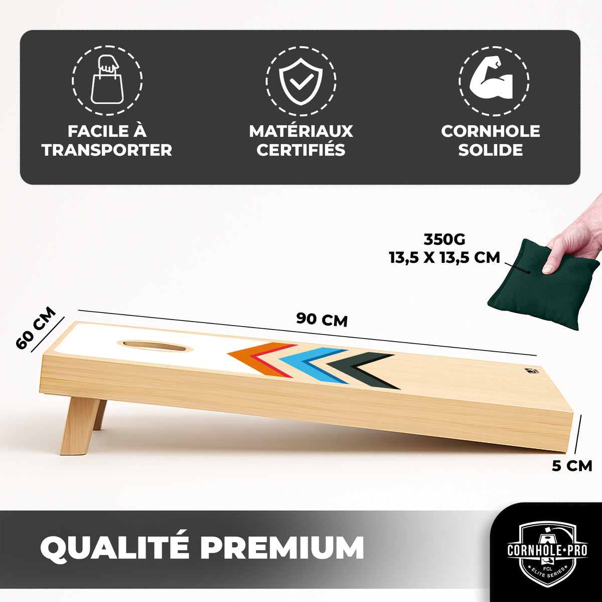 Jeu de Cornhole en Bois Mix Multi-Couleurs - 2 Plateaux 90 x 60 cm & 8 Sacs de Lancer
