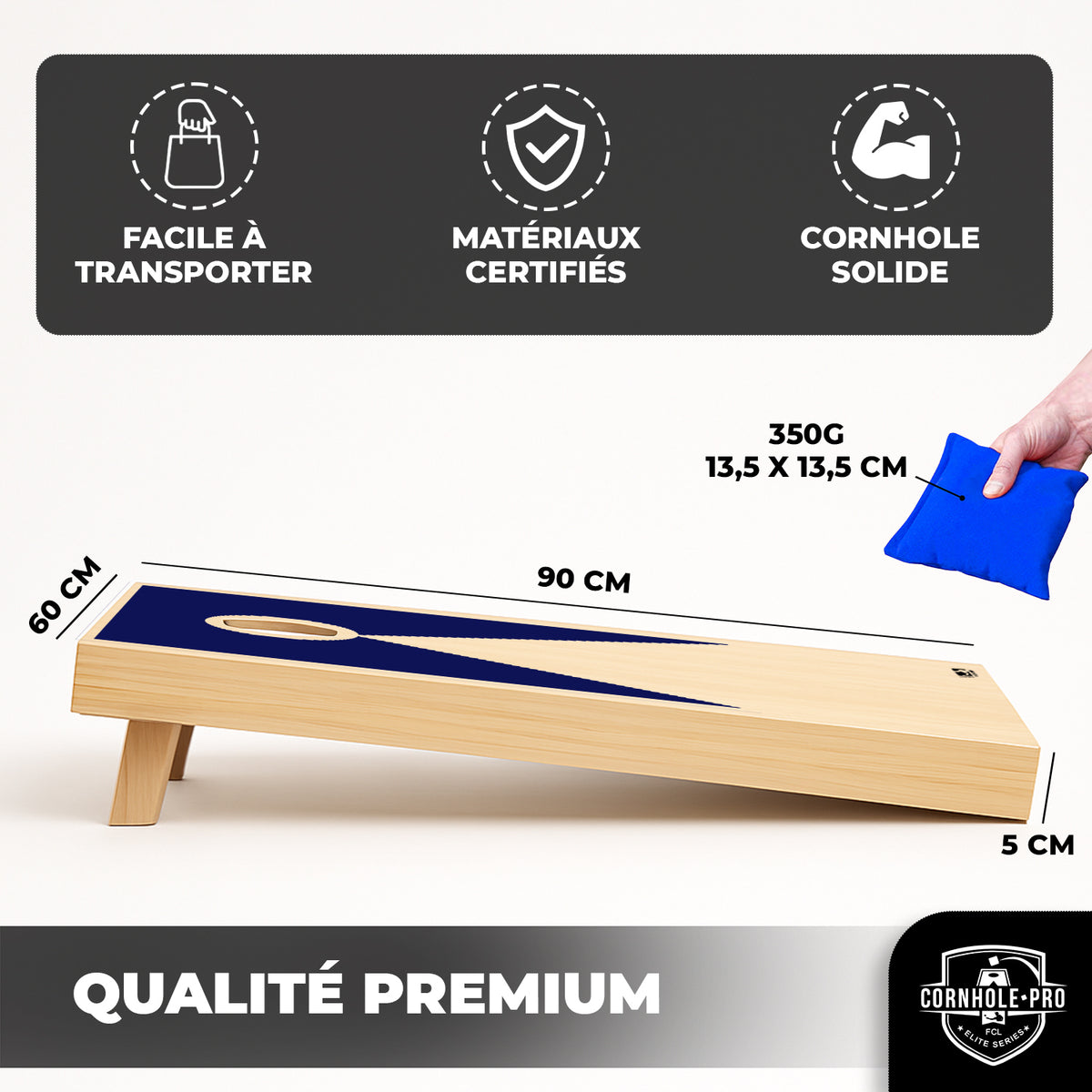 Jeu de Cornhole en Bois Rouge & Bleu - Plateau d'Adresse Extérieur & Intérieur 90 x 60 cm