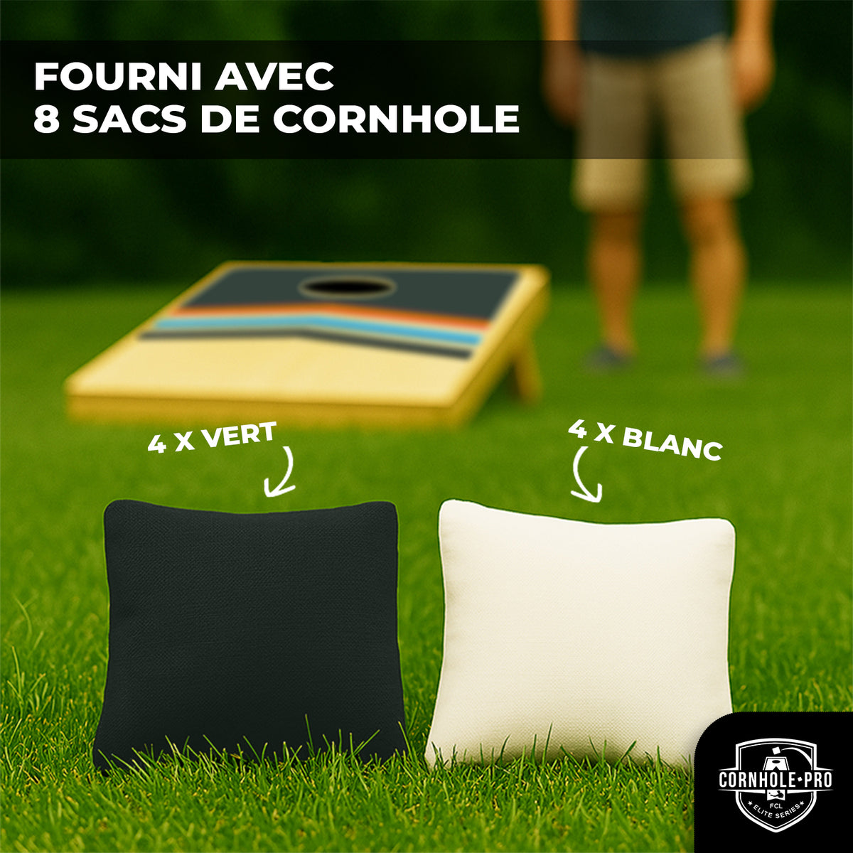 Jeu de Cornhole en Bois Mix Multi-Couleurs - 2 Plateaux 90 x 60 cm & 8 Sacs de Lancer
