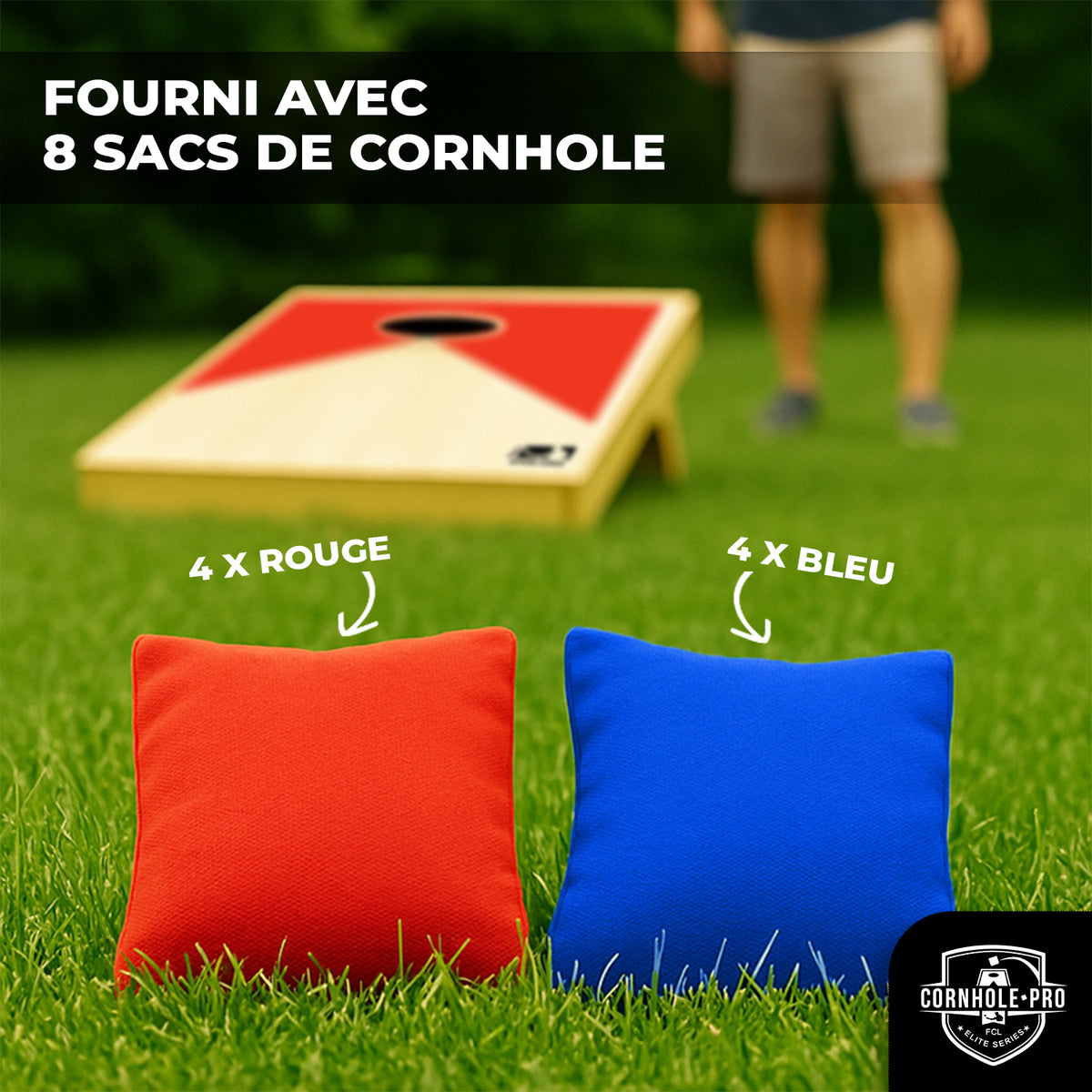 Jeu de Cornhole en Bois Rouge & Bleu - Plateau d'Adresse Extérieur & Intérieur 90 x 60 cm