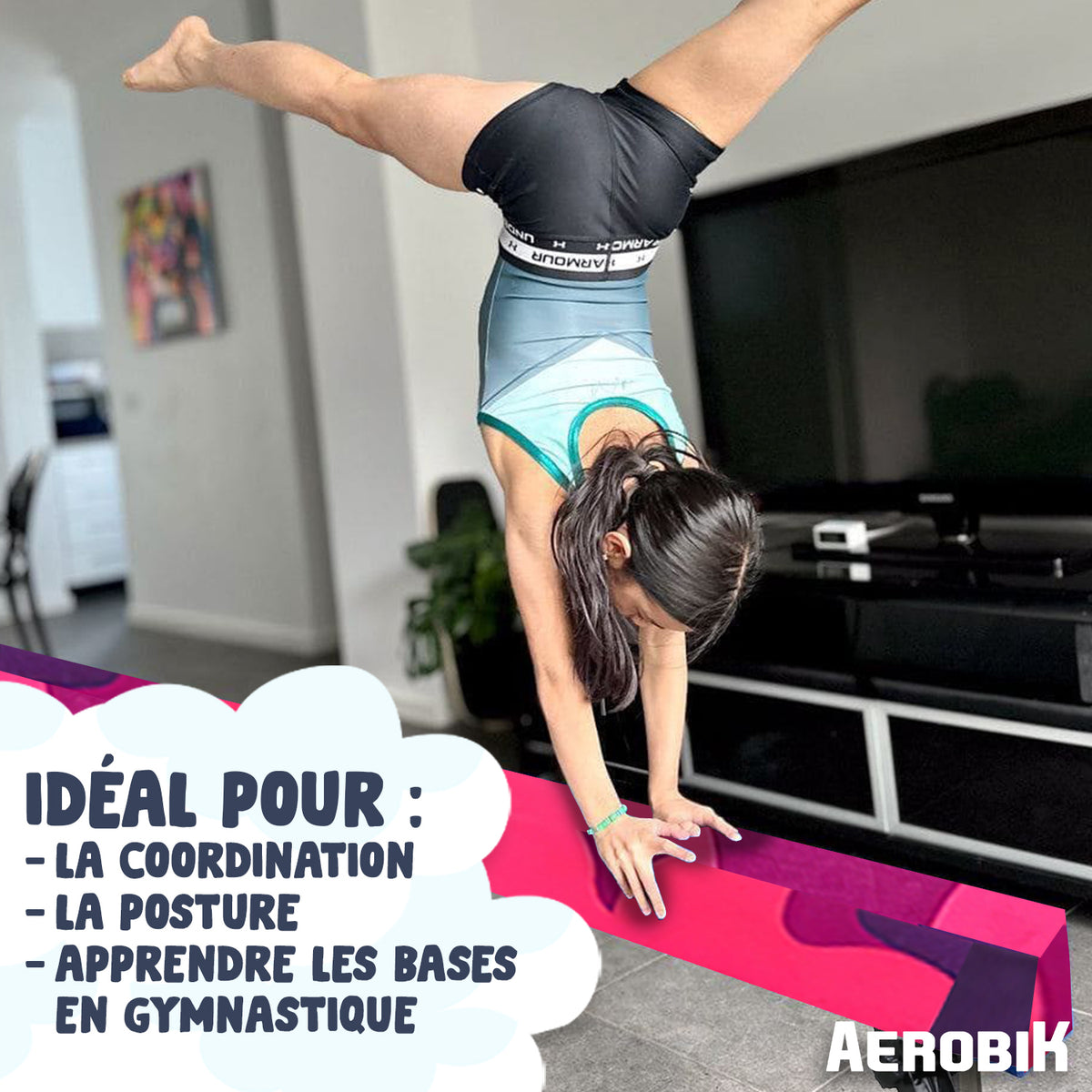 Poutre de Gymnastique Haute Enfant Aerobik® Mix - 5 Hauteurs Réglables 244 cm Velours