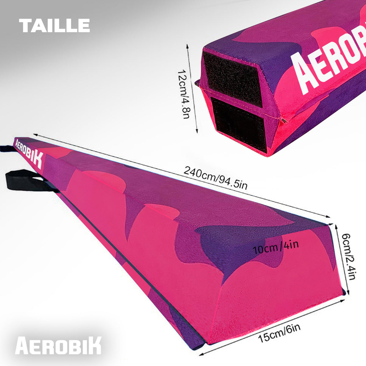 Poutre de Gymnastique Pliable Enfant Aerobik® Mix - Mousse Haute Densité 240 cm Violet & Rose