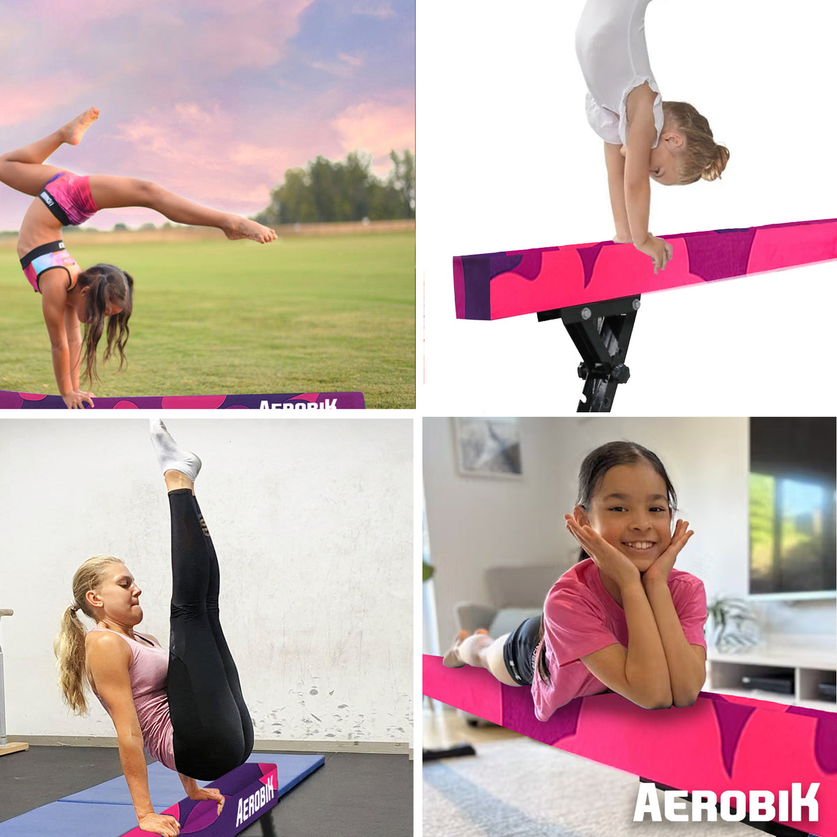 Poutre de Gymnastique Haute Enfant Aerobik® Mix - 5 Hauteurs Réglables 244 cm Velours