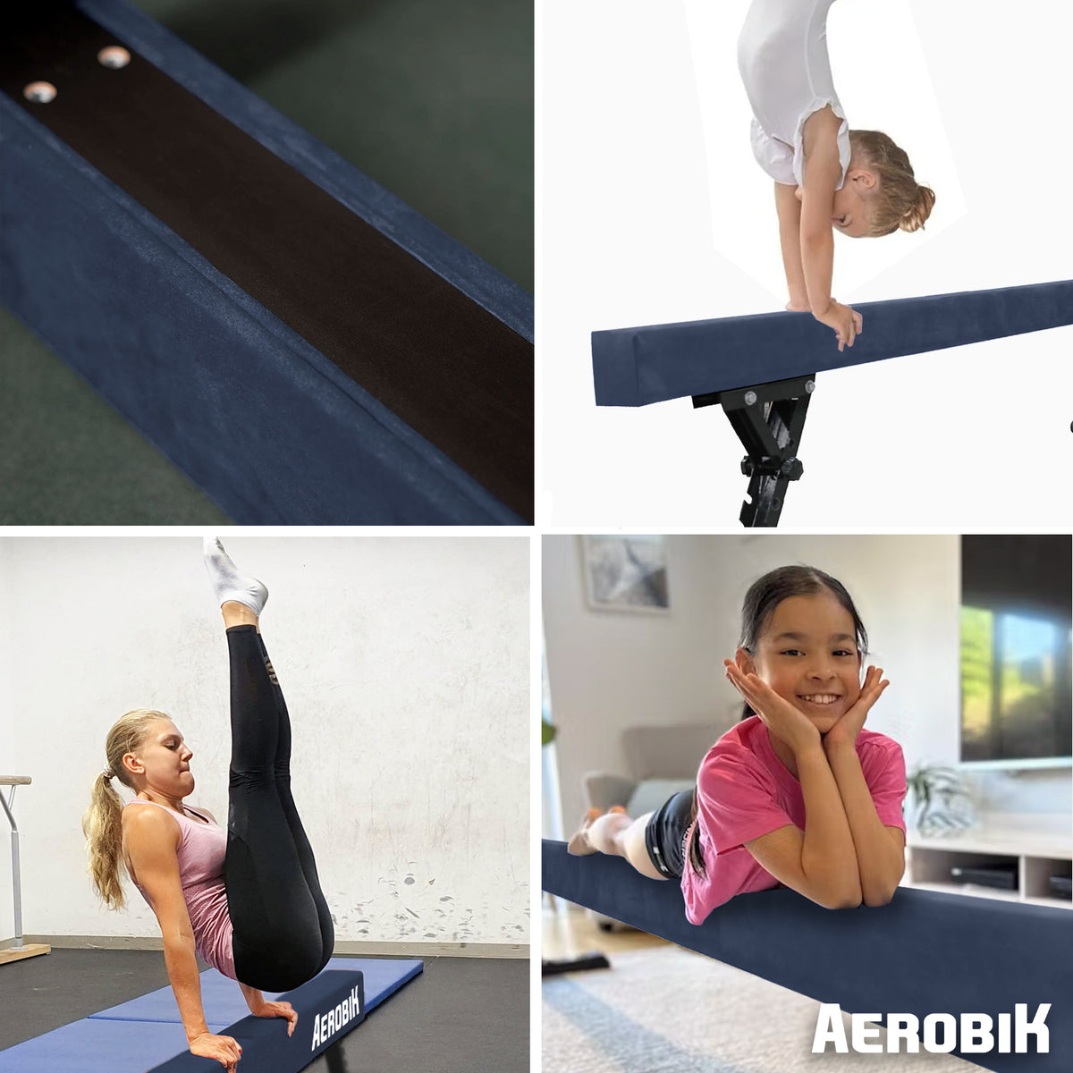 Poutre de Gymnastique Haute Enfant Aerobik® Bleu - 5 Hauteurs Réglables 244 cm Velours