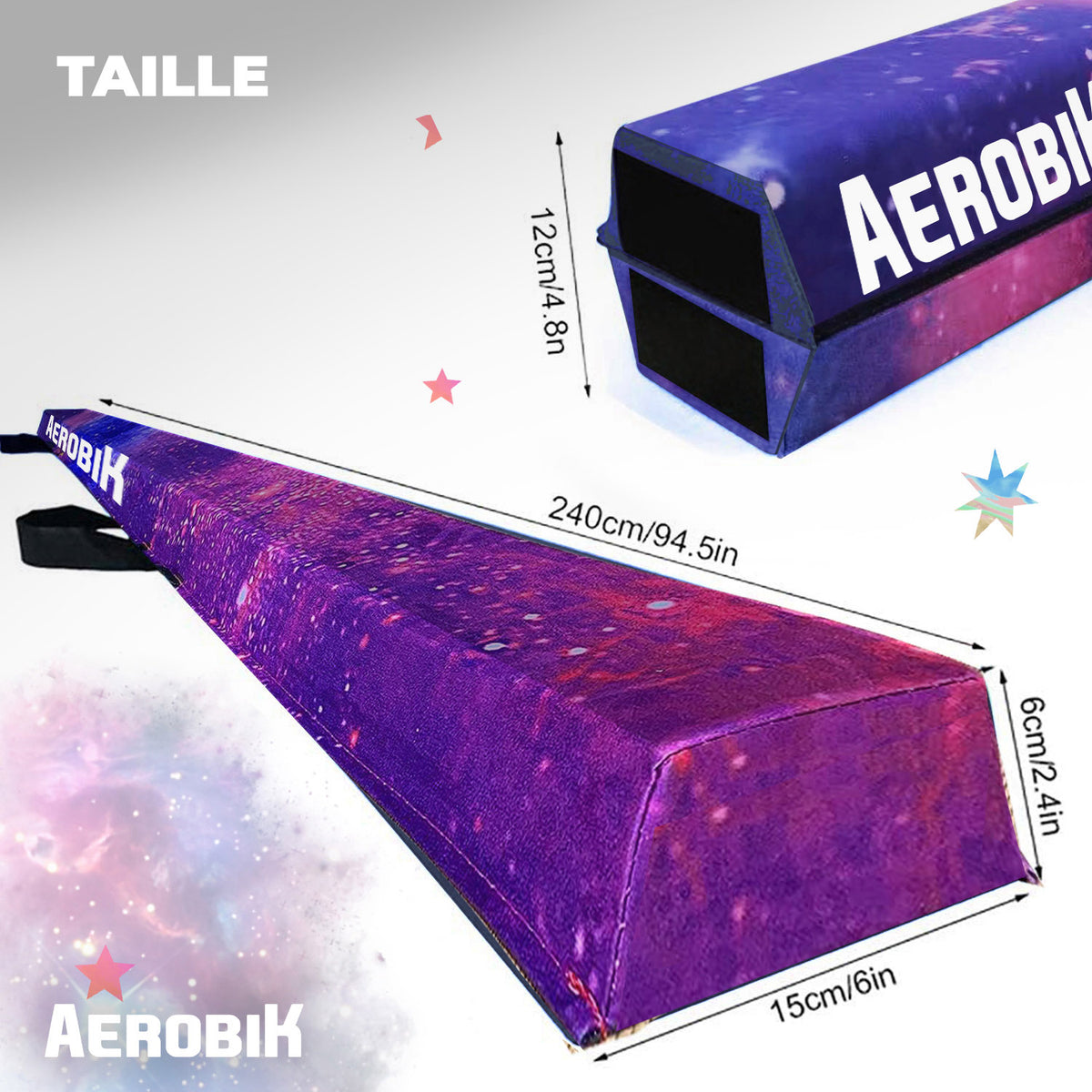 Poutre de Gymnastique Pliable Enfant Aerobik® Galaxy - Mousse EPE 240 cm avec Housse Lavable