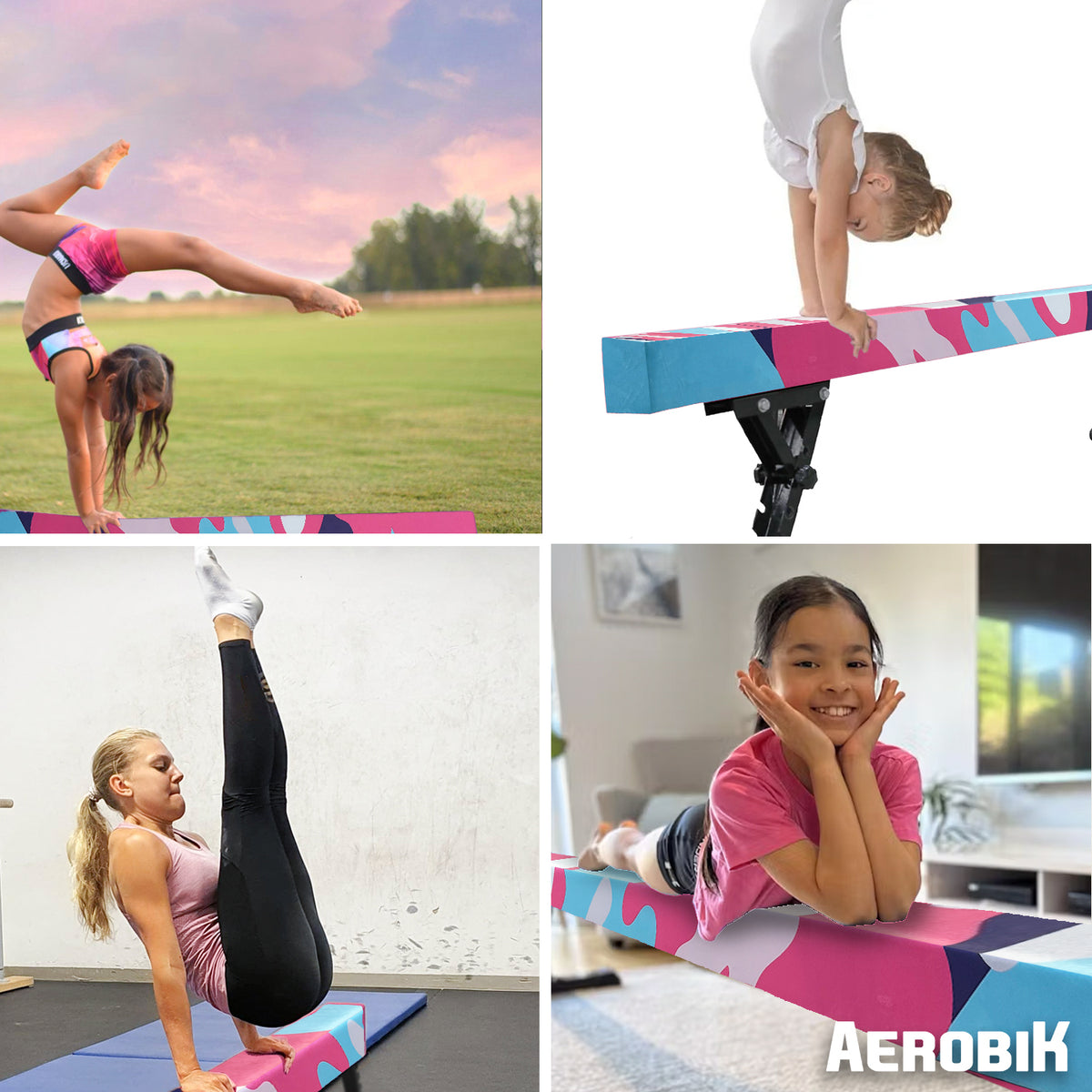 Poutre de Gymnastique Haute Enfant Aerobik® Camouflage - 5 Hauteurs Réglables 244 cm