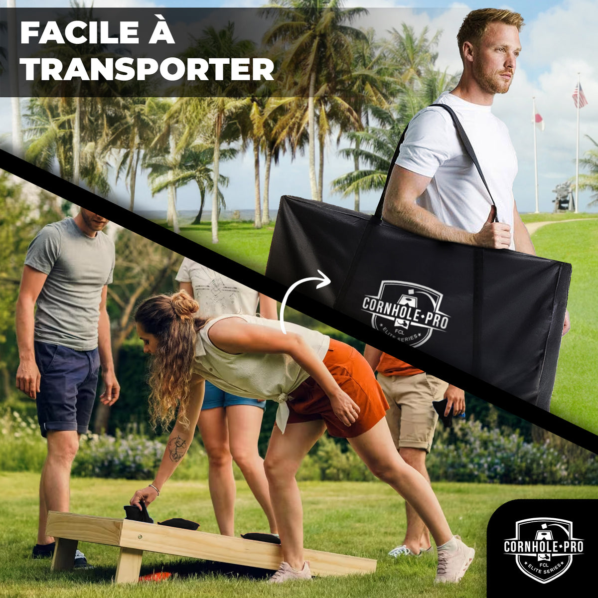 Jeu de Cornhole en Bois Rouge & Bleu - Plateau d'Adresse Extérieur & Intérieur 90 x 60 cm