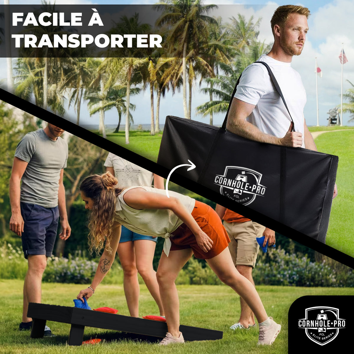 Jeu de Cornhole en Bois Pro - Plateaux Officiels 90 x 60 cm & Finition Sérigraphiée Elite