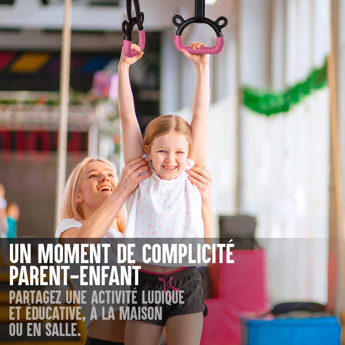 Barre Fixe de Gymnastique Enfant Rose - Hauteur Réglable 90 à 150 cm avec Anneaux Inclus