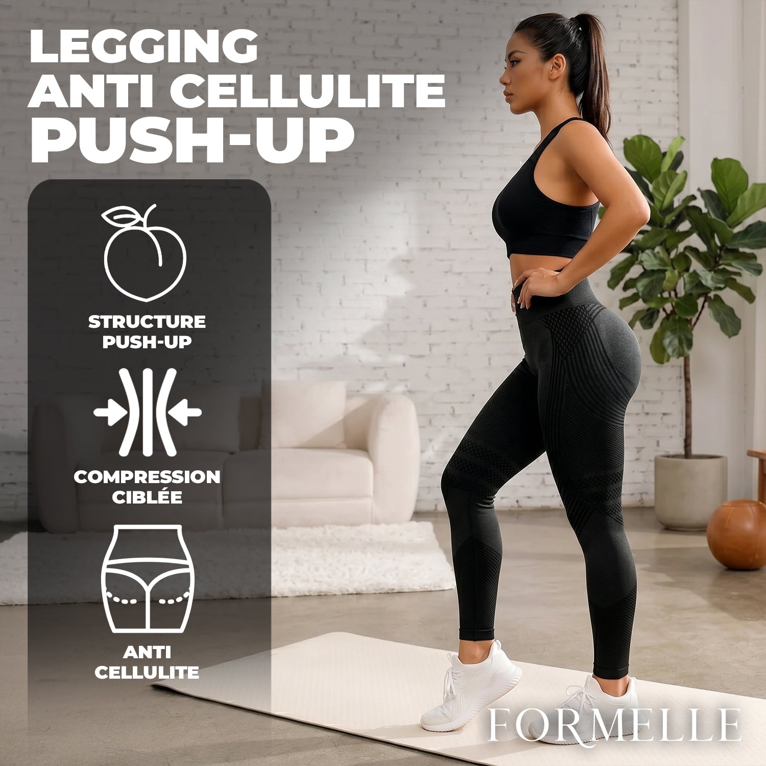 Legging Femme Anti-Cellulite Taille Haute – Noir