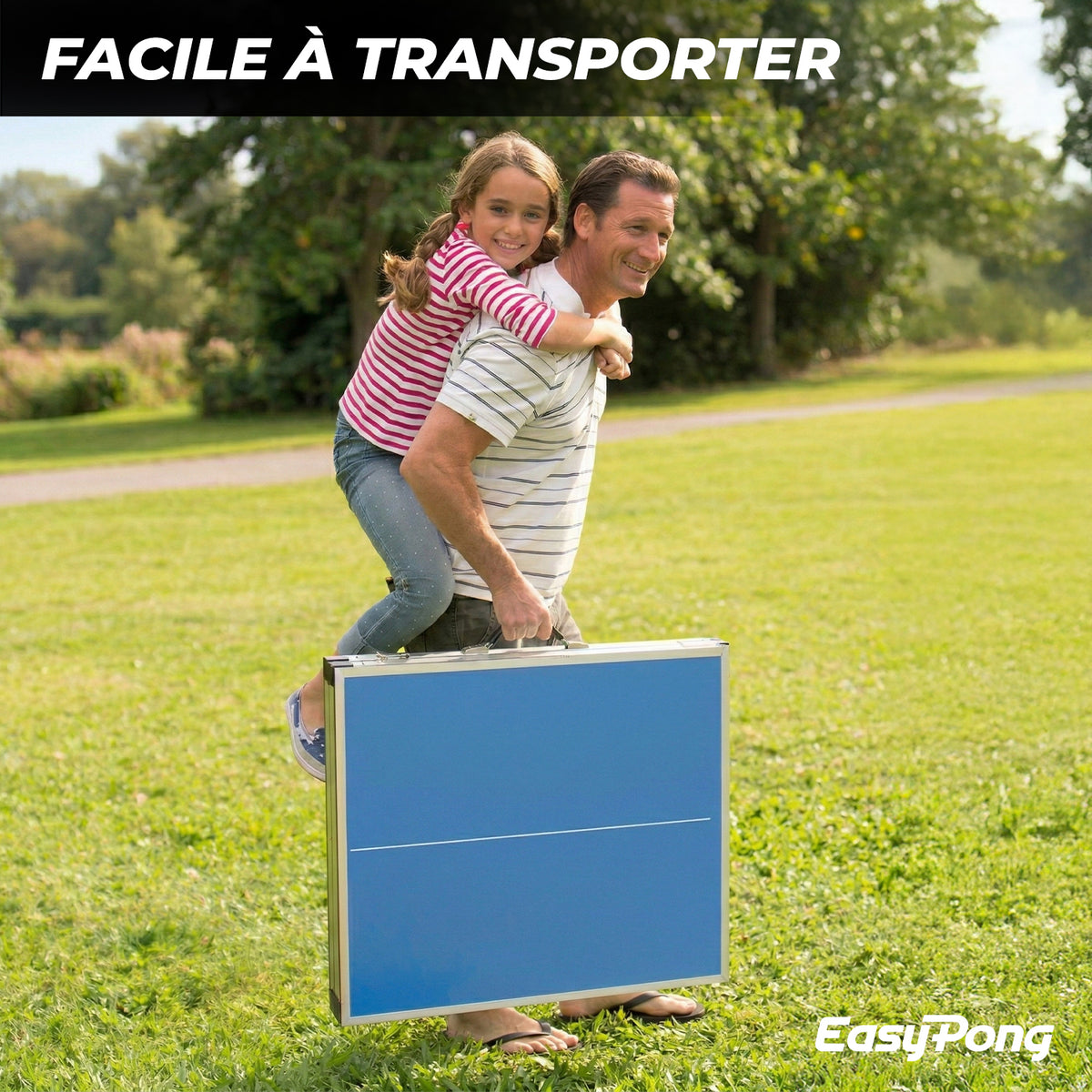 Table de Ping-Pong Pliable EasyPong® Bleu - Format Compact 182 x 91 cm avec Raquettes & Balles