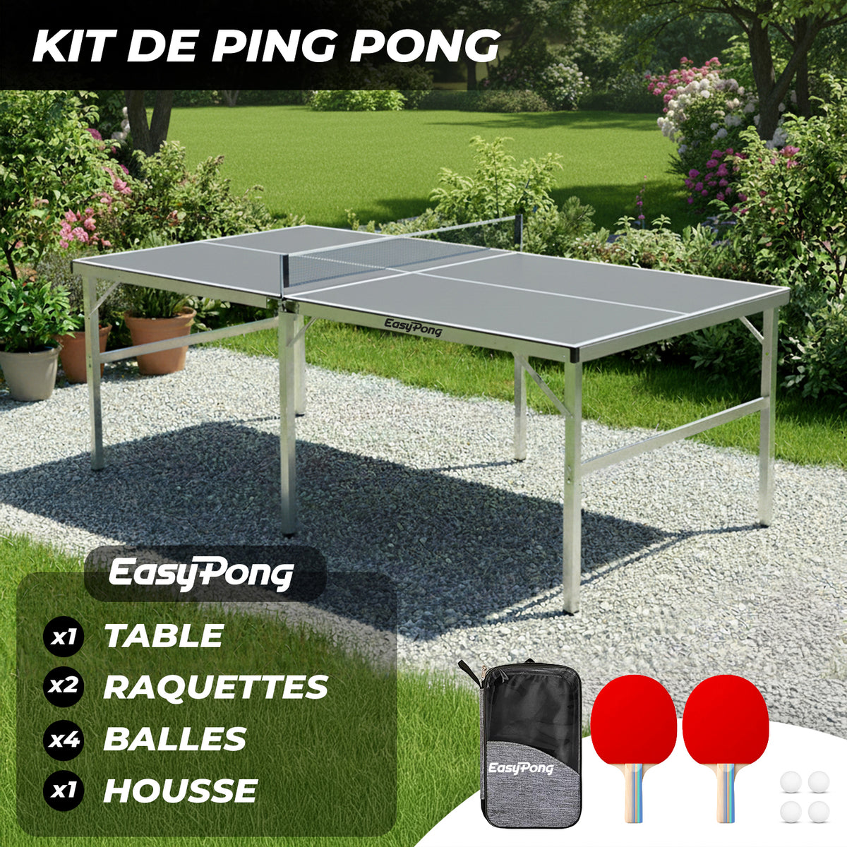 Table de Ping-Pong Pliable EasyPong® Gris - Format Pliant 182 x 91 cm Design Moderne