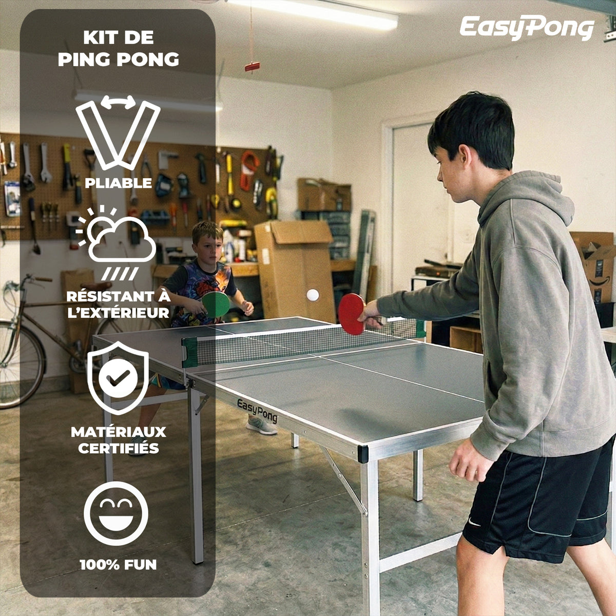 Table de Ping-Pong Pliable EasyPong® Gris - Format Pliant 182 x 91 cm Design Moderne