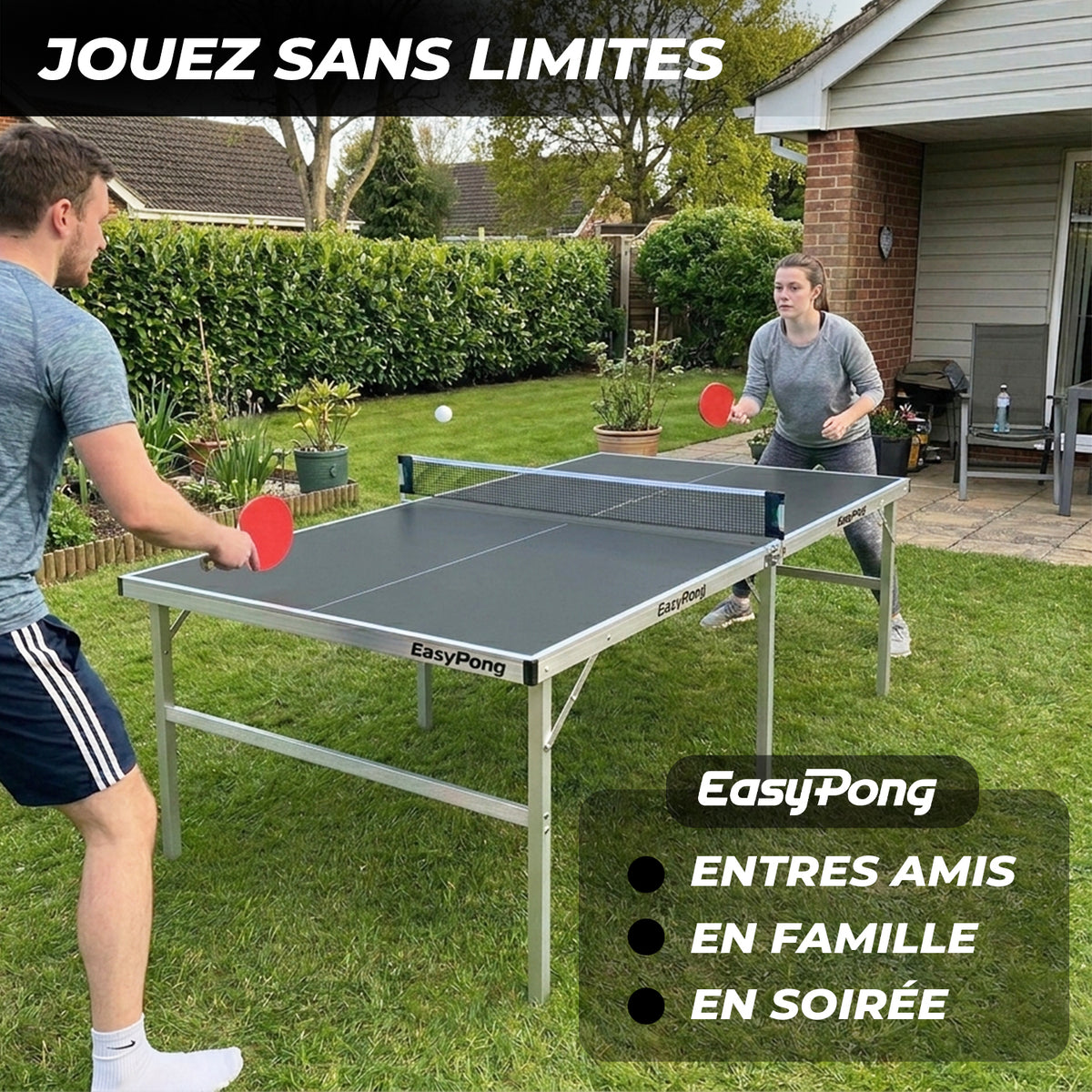 Table de Ping-Pong Pliable EasyPong® Gris - Format Pliant 182 x 91 cm Design Moderne
