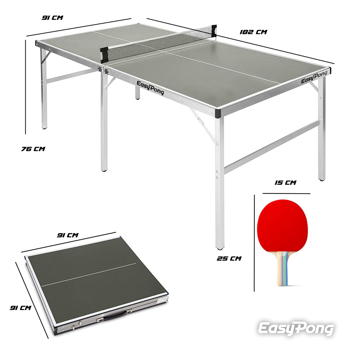 Table de Ping-Pong Pliable EasyPong® Gris - Format Pliant 182 x 91 cm Design Moderne