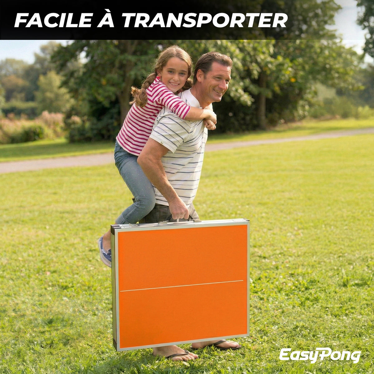 Table de Ping-Pong Pliable EasyPong® Orange - Format Compact 182 x 91 cm avec Raquettes & Balles