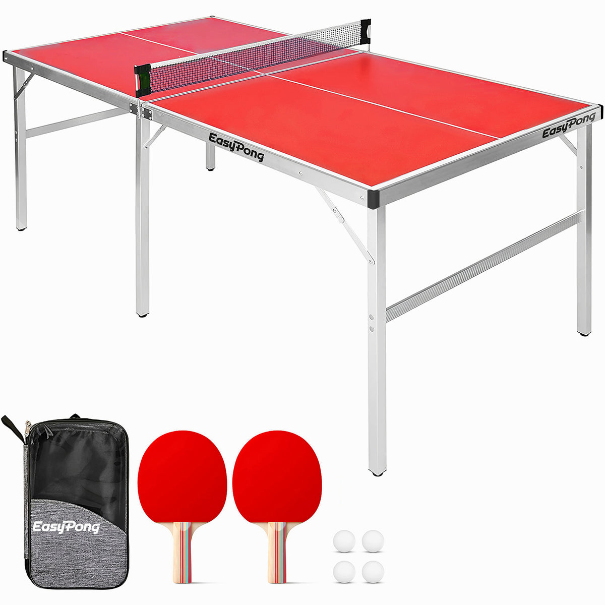 Table de Ping-Pong Pliable EasyPong® Rouge - Format Compact 182 x 91 cm avec Raquettes & Balles