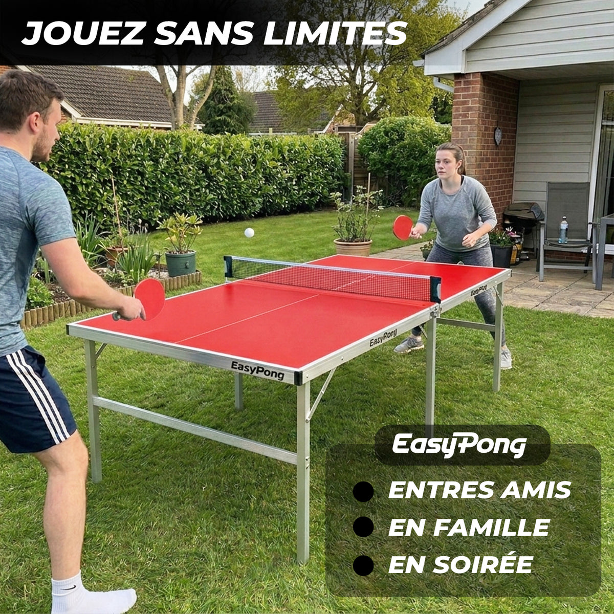 Table de Ping-Pong Pliable EasyPong® Rouge - Format Compact 182 x 91 cm avec Raquettes & Balles