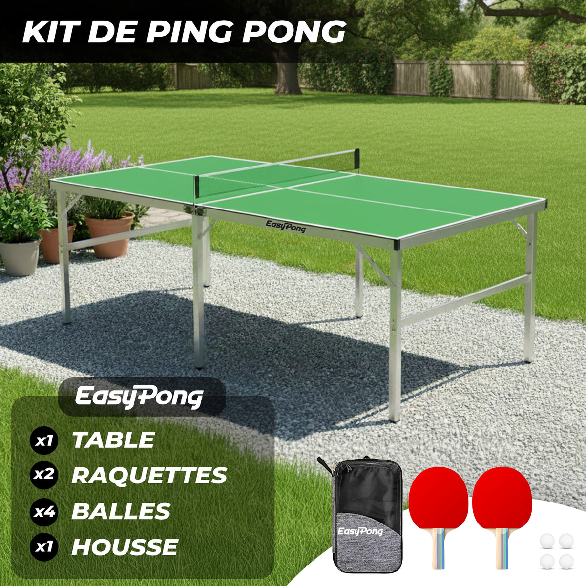 Table de Ping-Pong Pliable EasyPong® Vert - Format Compact 182 x 91 cm Style Terrain