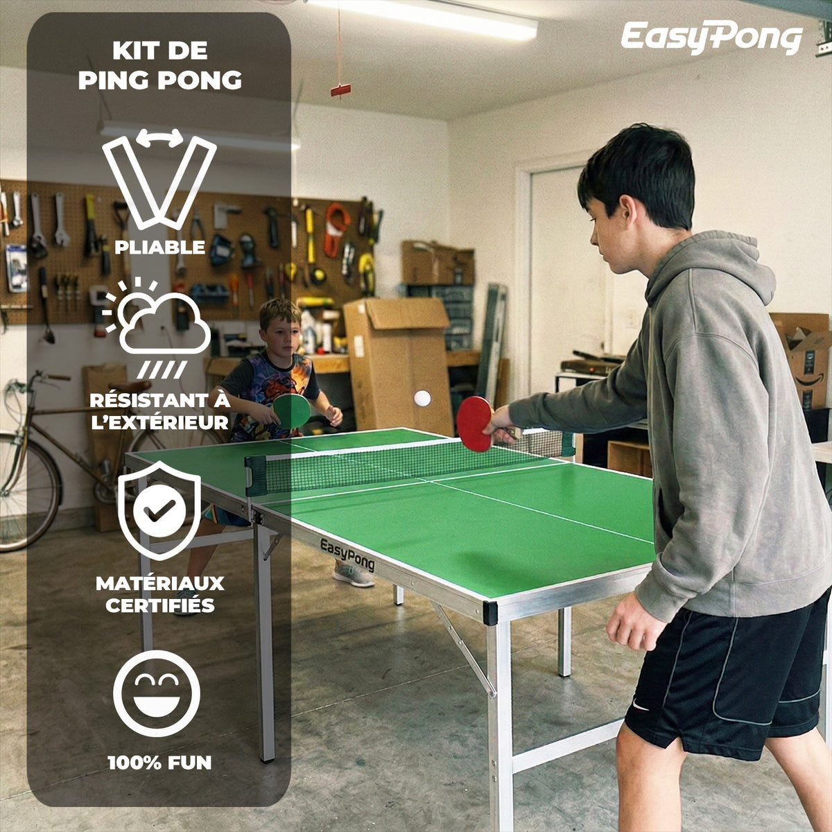 Table de Ping-Pong Pliable EasyPong® Vert - Format Compact 182 x 91 cm Style Terrain