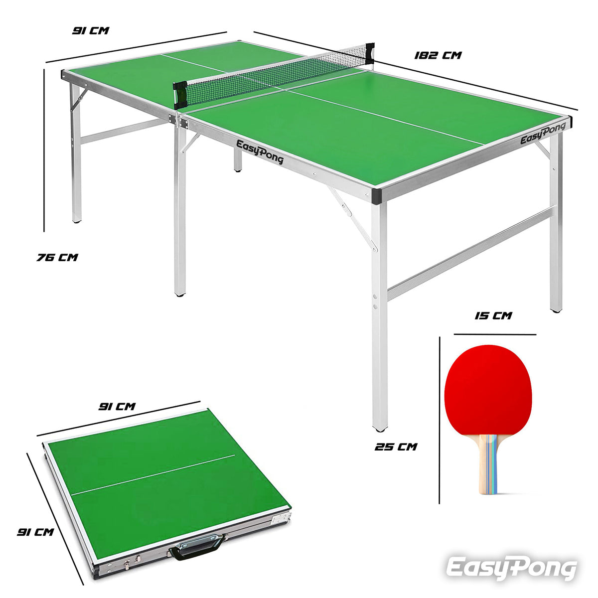 Table de Ping-Pong Pliable EasyPong® Vert - Format Compact 182 x 91 cm Style Terrain