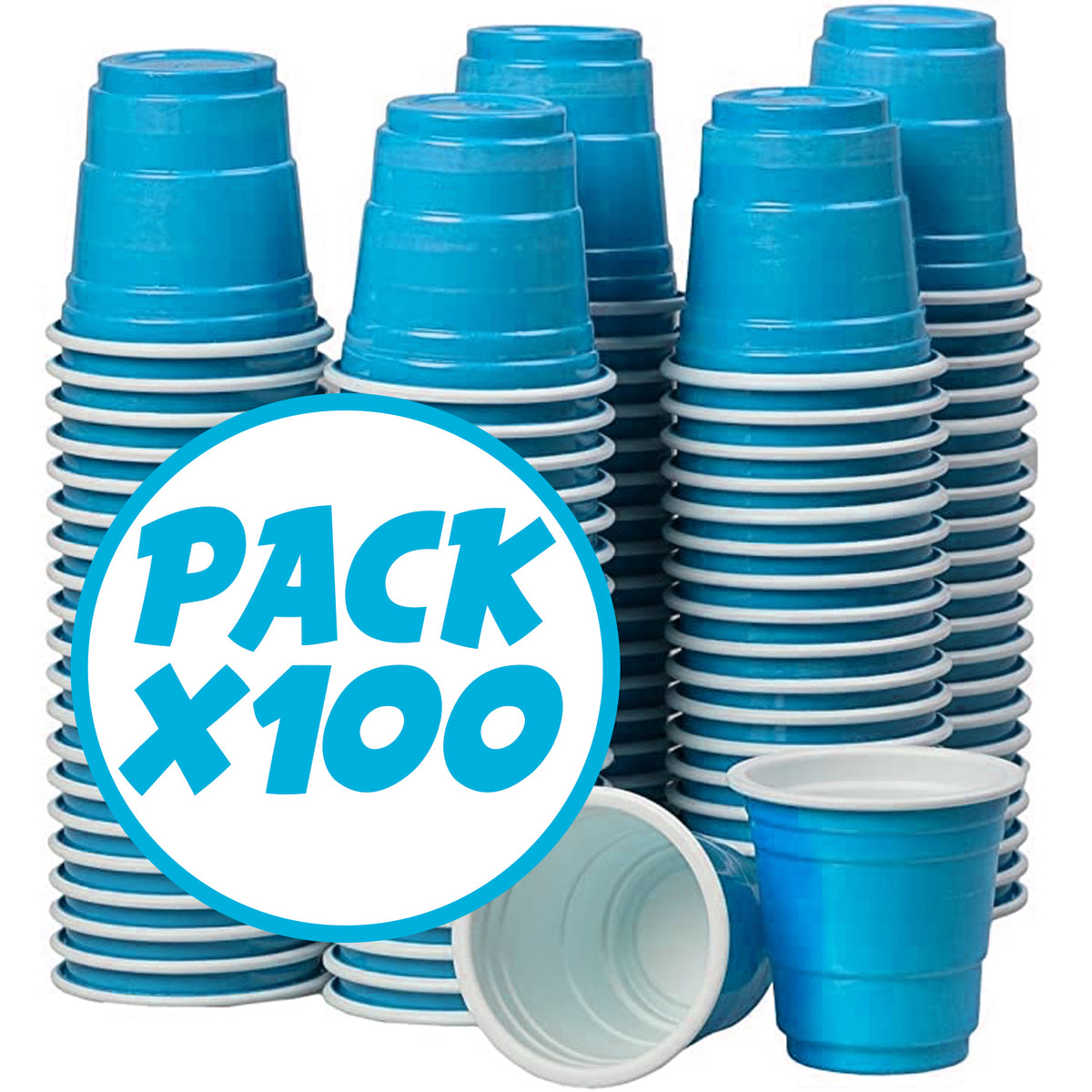100 wiederverwendbare türkisfarbene Plastik-Shotgläser 4cl